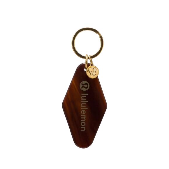 LULULEMON Diamond-Shaped Hotel Keychain Brown w/Gold Key ring NWT - Picture 1 of 7
